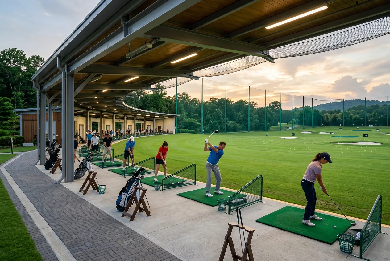 Illustrative covered golf practice range